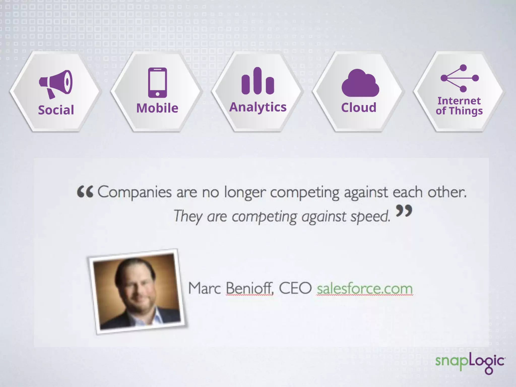 Companies are no longer competing against each 
other. They are competing against speed. 
- Marc Benioff, CEO salesforce.com 
 