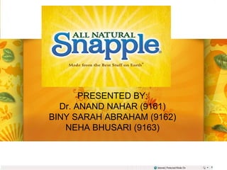 PRESENTED BY:
Dr. ANAND NAHAR (9161)
BINY SARAH ABRAHAM (9162)
NEHA BHUSARI (9163)
 
