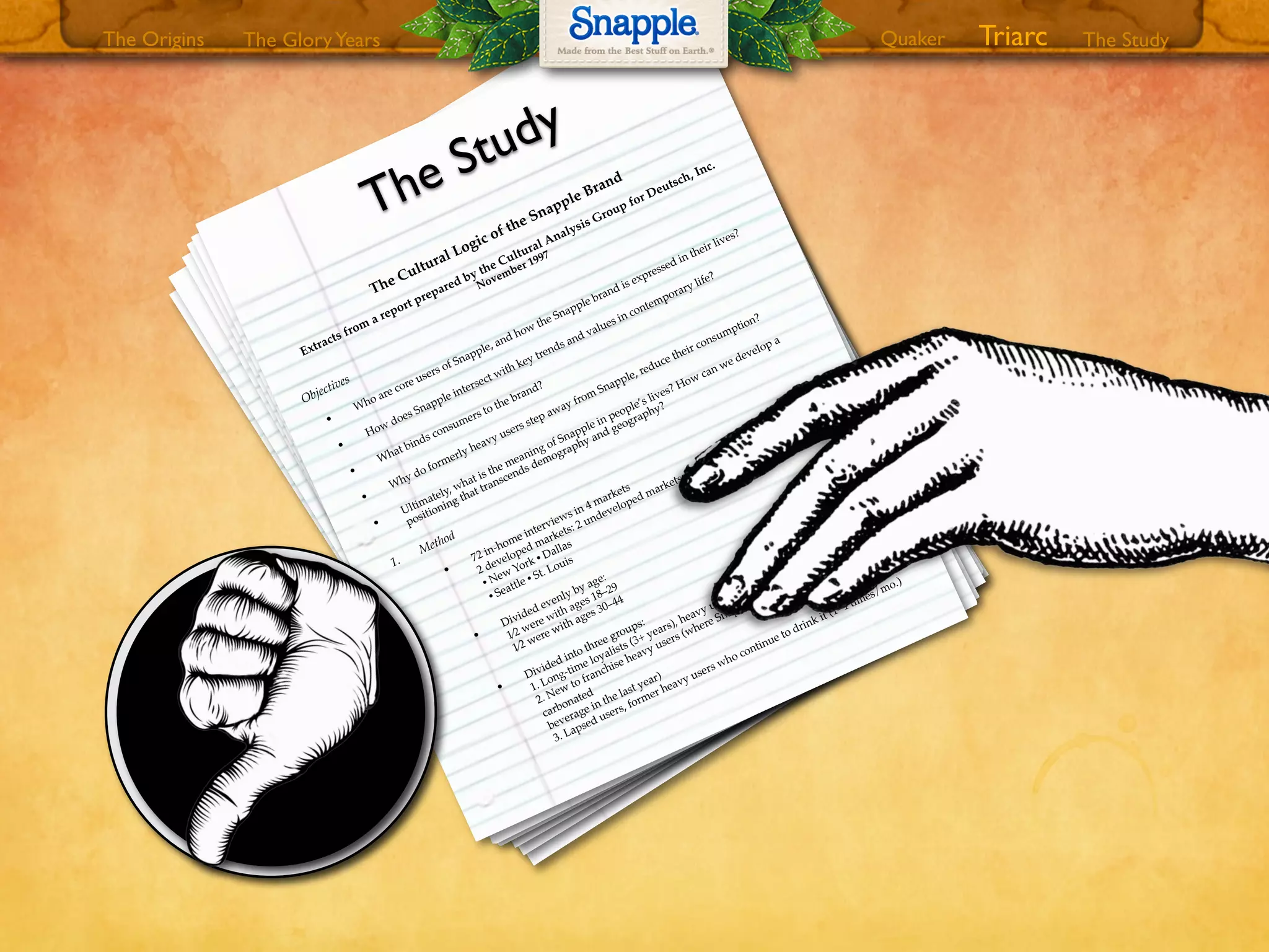Wendy reaches all Snapple drinkers but not with equal efﬁcacy. In New
York and Seattle, people are
more likely to read Wendy on multiple levels. In New
York individuals tend to be much more
familiar with the Snapple story, and Wendy Kaufman is familiar in terms of lived experience, “I
know
people like that.” Wendy plays least well in heartland, where she seems more “exotic” than
“could be anyone.” In Dallas and St. Louis respondents see Wendy as “funny,” “friendly,” “full of
life,” “energetic, not M
adison Avenue slick.”
Conclusions and Implications
•
Regional ethos. Areas that are most “settled,” self-satisﬁed, are least susceptible to
Snapple’s “subversive” appeal. Areas with a postmodern mindset—
a playful exuberance,
expression of vivid sensuality (personal authenticity), and mix and match ethos—
are
Snapple territory.
•
Authenticity is pivotal. Overstating or misrepresenting Snapple’s health beneﬁts does
more harm
than good. Snapple needs to be just healthy enough. Feeling better about
yourself is an integral part of the Snapple experience, but it need not be the most important
part.
•
Corporate image inﬂuences brand image. It need not be a small company, but should be a
caring company. Like social reinforcement, corporate image provides justiﬁcation for use.
Snapple needs to stand for something.
•
Intermediate/interstitial character of Snapple is both strength and weakness. As a
strength, it broadens the customer base and market niche and is a source of symbolic
power. As a weakness, the brand can move quickly from
hero to villain. (In mythology,
interstitial ﬁgures frequently play the role of “trickster.”)
•
Social inﬂuence. Intensity of Snapple use is closely correlated with social presence.
(Serious Snapple drinkers far more likely to be surrounded by other Snapple drinkers.)
•
Become more established. M
ust move Snapple from
a “fashion water” to a staple brand
like Pepsi, Coke, Sprite with well-deﬁned beneﬁts and image.
•
Develop sensuality of the Snapple experience. As with apples, there is an emphasis on
mouth feel. Consumption is not a rational act, as water consumption is. Unlike sodas,
Snapple is both soothing and stimulating.
•
Snapple moments. Fold Snapple into personal, daily rituals—
time out from
the mundane,
transitional moments, sense of “letting go,” both restorative and sensual. Link to trend
away from
a mechanistic vision of health toward a more holistic, “good for you,” being
good to yourself, getting back in touch, de-stressing vision.
•
Community marketing strategies. Build on brand’s personal, local character.
Rumors
There is a disproportionate number of rumors about Snapple, initially fueled by Snapple’s
mysterious and unsettling ﬂorescence. They typically start with GenXs studying the label and
detecting a slave ship or the letters KKK, combined with a cynical worldview
where conspiracies
are rampant, and a taste for celebrating the down and out.
Rumors have suggested that Snapple is anti-abortion, anti-gay, donating money to Jesse Helms, and
that Rush Limbaugh has major investment with Snapple. The rumors vary but the themes are
remarkably consistent. They are not about the product, but about the company, the “owners.”
Snapple is in an analogous situation to the Body Shop, which is also the subject of a
disproportionate number of rumors.
The issue is not the truth or falsity, or even impact on sales, but rather the underlying message,
which is one of a deep sense of betrayal, perhaps over implicit health claims, or a fear that Snapple
is not alternative but rather reactionary.
What Is Driving Decreased Consumption?
There appears to be no “Great Attractor” sucking consumers away from
the brand, rather a drift
away in all directions, toward water, back to sodas, to other competitors in the category, e.g.,
AriZona, Fruitopia. No competing brand stands out. Most competitors within the category were
seen as inferior, even by lapsers, e.g., “too sweet.” Some drink less Snapple juice and add ice tea.
There is also natural attrition, caused by problems of distribution: “I can’t ﬁnd my ﬂavor anymore,”
or “My grocery store has only peach diet tea and kiwi strawberry and I’m
getting tired of kiwi
strawberry” or “Coke made them
take the Snapple coolers out at high school.”
There are health issues, especially with 30–44 age group, a wake-up call from
the doctor, increasing
health sophistication. Non-lapsers often were not label readers.
Authenticity was a concern, especially with 18–29 age group, who are very sensitive to being
tricked: “It even costs more than real juice,” or the contrast between Snapple’s small company
image and the size of the company.
Fashionability and negative social pressure were sometimes explicit: A
young male in SL, “I used to
drink a lot of Snapple, AriZona is newer” or a 40-year-old artist in NY, “It’s no longer avant
guarde.” More often they were implicit, a feeling you get carrying or drinking Snapple in public,
often expressed as a lack of presence, “You just don’t see it anymore,” “W
hat happened to Wendy?”
there was a feeling that Snapple has lost its focus and no longer appeals to imagination. “I heard
they ﬁred Wendy.”
Social Reinforcement
The amount of Snapple consumed is highly correlated with intensity of Snapple use in the
respondent’s immediate social environment. It’s not that Snapple is a social beverage—it is rarely
shared, and it is not true that those who drink Snapple with others (e.g., lunch with colleagues)
are more likely to be a loyalist.
Rather Snapple use needs to be socially reinforced. It is not physiologically addictive, and it lacks
the conceptual coherence that drives bottled water (good for you, purifying, intimations of
working out) or Gatorade (replenishment, intensity, etc.).
Adoption Process
Adoption, becoming a heavy user, is typically extended over several years. Most “new” drinkers
had been aware of Snapple as far back in time as long-term
loyalists. Many have been drinking
Snapple for years. Conversion to heavy use is typically no sudden revelation, but an extended
process.
Snapple drinking ﬂows through friendship networks. “Signiﬁcant others” stand out as a key
inﬂuence. Flow
tends to be from
female to male. Among females, “we talk about everything.”
Among guys, it typically works differently. It is based on observing what friends order, how
much they wanted it, etc. But generally adopters try not to imitate immediately.
If it comes from
Mom, becomes sacred.
Usage
A high percentage of purchases are single bottles for immediate consumption, “I could save
money by buying in bulk, but I don’t.” Snapple ﬁts with sandwiches and delis, not fast food.
Usage ﬂuctuates seasonally, diurnally, and cyclically: “I drink Snapple when I drive on long
trips.” It’s an individualistic, atomistic experience, normally not social or familial.
Snapple moments tend to be on the go, between here and there, yet for many loyalists it’s not
truly an impulse buy: “That ﬁrst 15 minutes when I get home from
work . . . I don’t answer the
phone, sit down and have a Snapple.” It is part of a salesman’s routine stop for gas, part of
taking baby for a morning stroll, a way to get through early morning class, “breakfast at Dunkin’
Donuts, then home with a Snapple while I do the crossword in the morning newspaper.”
ivotal Characteristics
• Authentic The brand pivots on trust. It makes implicit health claims. Its name conveys
healthiness:
snap active, healthy
apple healthy
The fruitiness claim
works on the same level as the vegetable content of V8 juice. Fruit is healthy,
Snapple is fruity, so Snapple is healthy. If it is seen as faux fruit juice (e.g., Sunny Delight, Kool-
Aid, etc.), then its claims (All natural ingredients, Made from
the best stuff on earth) become just so
much hype and Snapple drinkers are chumps. As a brand there is a Johnnie Walker character to
Snapple. It can ﬂicker from
optimum
and premium
to impure and inauthentic.
• Fun It’s irreverent. Serious and Snapple go together like oil and water. To some extent fun is a
category characteristic, differentiating all such beverages from
serious health drinks, but Snapple is
fun in a way unduplicated by any other brand of soft drink. It is informal, natural, personal, and
playful. That partly derives from
full taste, and partly because it represents a break from
mundane
roles and responsibilities. It is not “a pure escape” but of a circumscribed and portable sort, one
which is easily resealed and apportioned. The playfulness is reinforced by imaginative use of
names, e.g., Melon Berry, Kiwi Strawberry, Mango Madness.
• Personal There’s so much variety to choose from. You can ﬁnd yourself within the brand. The
diversity within Snapple Brand makes it a model for a multicultural society. There’s a creative
dimension that enhances and enlarges who you are. The logic of Snapple is very like the logic of
contemporary music, a creative fusion of styles and genres. Snapple as a brand is constantly
revising what it is. There is the image of a small, caring company. It is almost too individualistic. It
is not a family drink. Snapple in the refrigerator increases family tension.
• Vividly Sensual Snapple tastes good or it is nothing. Luxury today is being redeﬁned. It need not
be a big purchase.
1.
• Snapple deﬁned by what it is not. It is suspended between:
depravity Snapple deprivation
(colas) (water, carrot juice, etc.)
It may substitute for cola, but is by no means conceptually equivalent. Snapple
use is driven, and deﬁned in large part, by a reaction against colas:
Colas = modernity:
unnatural
artiﬁcial image impersonal uniformity , exclusion mass production authority
Snapple = reaction to modernity:
natural
real
personal
diversity , inclusiveness variety , individualism
anti-authority, irreverence
It is not necessarily new age, nor a return to the past, but a bit of both. By “alternative,”
users do not mean drop-outs, sullen and alienated. Snapple is not like water. Snapple is
a treat: Unlike water, “You can’t carry it around without drinking it.”
The Cultural Logic of the Snapple Brand
Extracts from a report prepared by the Cultural Analysis Group for Deutsch, Inc.
November 1997
Objectives
•
Who are core users of Snapple, and how the Snapple brand is expressed in their lives?
•
How does Snapple intersect with key trends and values in contemporary life?
•
What binds consumers to the brand?
•
Why do formerly heavy users step away from Snapple, reduce their consumption?
•
Ultimately, what is the meaning of Snapple in people’s lives? How can we develop a
positioning that transcends demography and geography?
1.
Method
•
72 in-home interviews in 4 markets
2 developed markets: 2 undeveloped markets:
• New York • Dallas
• Seattle • St. Louis
•
Divided evenly by age:
1⁄2 were with ages 18–29
1⁄2 were with ages 30–44
•
Divided into three groups:
1. Long-time loyalists (3+ years), heavy users (4+ times/wk.)
2. New to franchise heavy users (where Snapple has become their favorite non-
carbonated
beverage in the last year)
3. Lapsed users, former heavy users who continue to drink it (1–4 times/mo.)
The Study
The GloryYears Quaker The StudyTriarcThe Origins
 