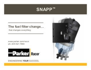 SNAPP™

The fuel filter change. . .
that changes everything

www.parker.com/racor
ph: 209 521 7860

 