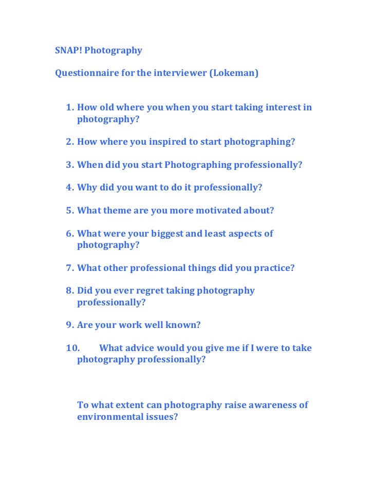 Snap! questionaire (interviewer)
