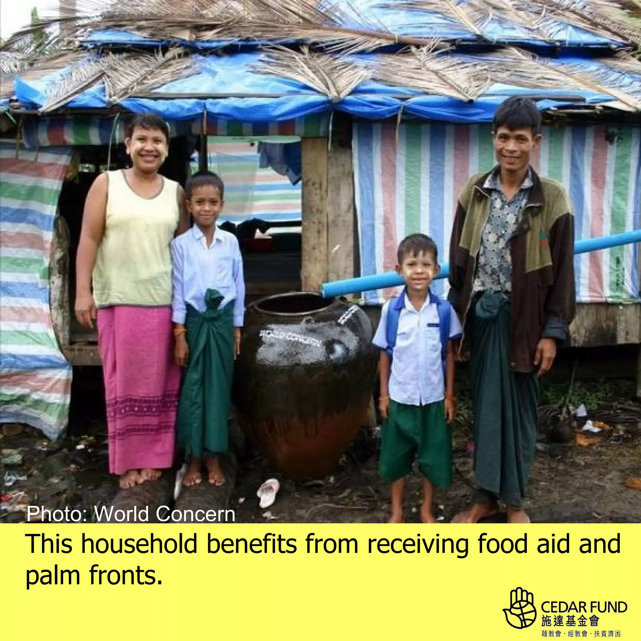 Photo: World Concern
This household benefits from receiving food aid and
palm fronts.
 