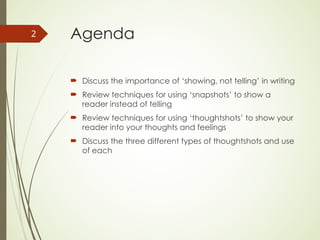 Snapshots and Thoughtshots: Writing Hacks | PPT