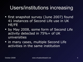 Users/institutions increasing ,[object Object],[object Object],[object Object]