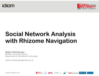 Social Network Analysis
with Rhizome N
             Navigation
Walter Rafelsberger
MODUL University Vienna
Department of New Media Technology

walter.rafelsberger@modul.ac.at