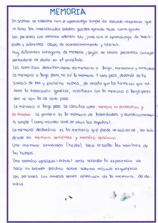 IlEMORIA
Un SStgrso ¡s rcl0c,r0cs con et oproncfrzQ¡o Stmp« dc csk(rruJO-raspresta
1-ro
irr qh¡so os isuarlabtqdos podcn padtn @jaa,ttor hqsto crsrro qrodo
LOS por S§Y0§ üo omnos(o rctizn0n c¡lo
I 5urnr; con ot opronU¡*5r e hobrtr-
dador y futorcnoo ctQsoS clo qcc»o¡crotornronb y hébitos.
tt1 ütoroñcs cotepnas do mamon'o
1Sc,gún
sr FaralCI pacronte-: Cphga
porhurlora» elo do¡ño G^ el Oncd'lo.lo.
LOS cto'ntl$ícos &scrtacnrshpe d[grg'nr.or-'b o ]"'?" r ynoct,r'ano y *'to
LO rrcrrOrlo o O,F p0zo,o o¡t h rrcrrsra, 0 C¡rto plOZO, &pondo fu !q
SÍ¡Last'S da PNA y proteino nu6ns, d.! rrnodo g"ra los.[ormoc»ó q,e ol-
{e¡on q trosctf porin gendtm, lnitorPtercn con }o rhemorra G ogó plozo
D«ro n0 cD.n Iq ü0 corlo p020
Lq rnOmorto a lc,rgo p1070 So clq:r 0io como; ronr(trre ro doctorra.tivct y
du clorqfivq. , Lq pYrwora o> !o mo^cnorra clo hoUtaades y «onücr,orrotrnen
lO srnpg ( ClrrnO ra6odo) OcyO & otqrl os Zo.polos) ,
Lq yOorr0 dOdq{cJluo. c5 O trcfh0ricr qü @ pOdO va r"d.,'aorso , sa, su">
d.lvido a'§ svroro sa'rndnca y §(Ñt-ar Erl5cra"ca
Utro r§@mon'o so"snqntcq Lno.r,no) Sorto r@ cDrdol o- ¡6¡¡bros cr{
¡n h"ops "
Jno rno*óvi6 qpsódliañ ( cu6nto) scrfq. tacordcr, Iq oxpencncio c).4
Ocqr, Un'O.cir¡At' Wd.I^oo sobra S$cmo *,ÚS.r,tto cf qual é¡o:-.
LoS par sonOS C,on avnresü honan a.I{cro c,¡ón do )o 'ooot{iorrtl- ¿@ clo -
tqlivq,
Ér
31-: ,
ath
 