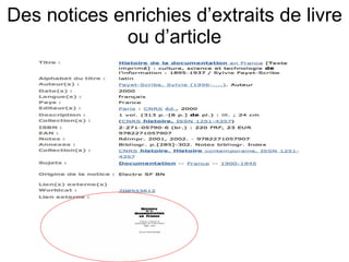 Des notices enrichies d’extraits de livre ou d’article 