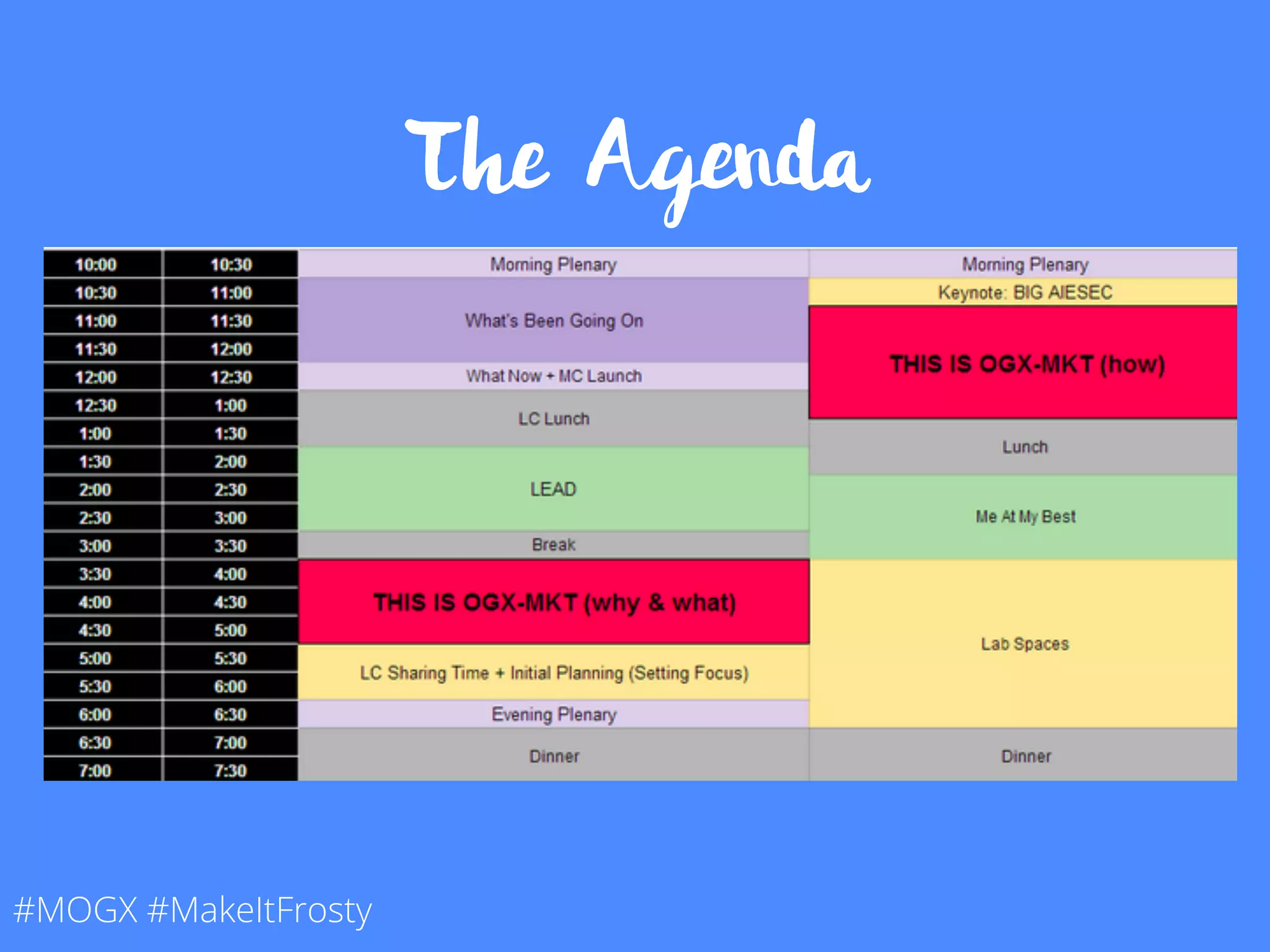 The Agenda
#MOGX #MakeItFrosty
 