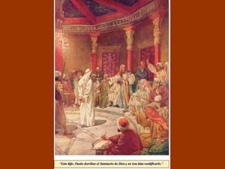 El rostro : en la parte frontal los regueros de sangre son más discretos, pero bien nítidos. Hay sangre en el pelo. Desde la parte alta de la frente, descienden 4 o 5 reguerillos de sangre, pero hay uno que nos llama especialmente la atención.  