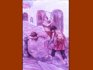 Y colgando de su cuello una tablilla con su nombre y la causa de la condenación. (‘titulus’), que luego era fijado en la cruz, para que todos lo vieran. 