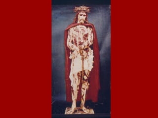 2)-  Crucifixión y Síndone Las manos En la SS las manos están cruzadas sobre el pubis, la izquierda sobre la der., y la der. tocando el muslo (el hombre der. está un poco más bajo que el izq., y por eso la mano der. llega más lejos). 