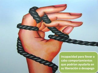 Incapacidad para llevar a
cabo comportamientos
que podrían ayudarla en
su liberación o desapego
 