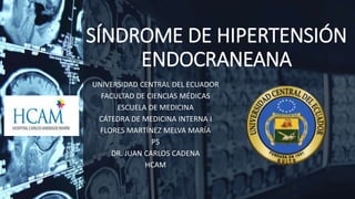 SÍNDROME DE HIPERTENSIÓN
ENDOCRANEANA
UNIVERSIDAD CENTRAL DEL ECUADOR
FACULTAD DE CIENCIAS MÉDICAS
ESCUELA DE MEDICINA
CÁTEDRA DE MEDICINA INTERNA I
FLORES MARTÍNEZ MELVA MARÍA
P5
DR. JUAN CARLOS CADENA
HCAM
 