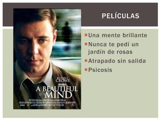 Una mente brillante
Nunca te pedí un
jardín de rosas
Atrapado sin salida
Psicosis
PELÍCULAS
 