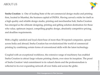 Sneha Creation - Printing Management & Printing Services | PDF