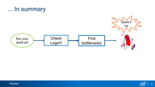 ... In summary
IT@Intel 25
Run your
spark job
Check
Logs!!!
Find
bottlenecks
Spark it
Up
 