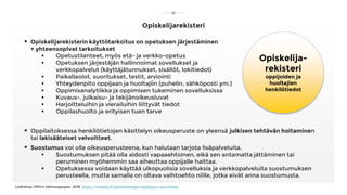 Opiskelijarekisteri
Lisätietoa: OPH:n tietosuojaopas, 2018, https://minedu.fi/henkilotietojen-kasittelyn-suunnittelu
Opisk...