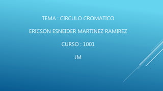 TEMA : CIRCULO CROMATICO
ERICSON ESNEIDER MARTINEZ RAMIREZ
CURSO : 1001
JM
 