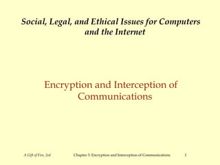 A Gift of Fire, 2ed Chapter 3: Encryption and Interception of Communications 1
Social, Legal, and Ethical Issues for Computers
and the Internet
Encryption and Interception of
Communications
 