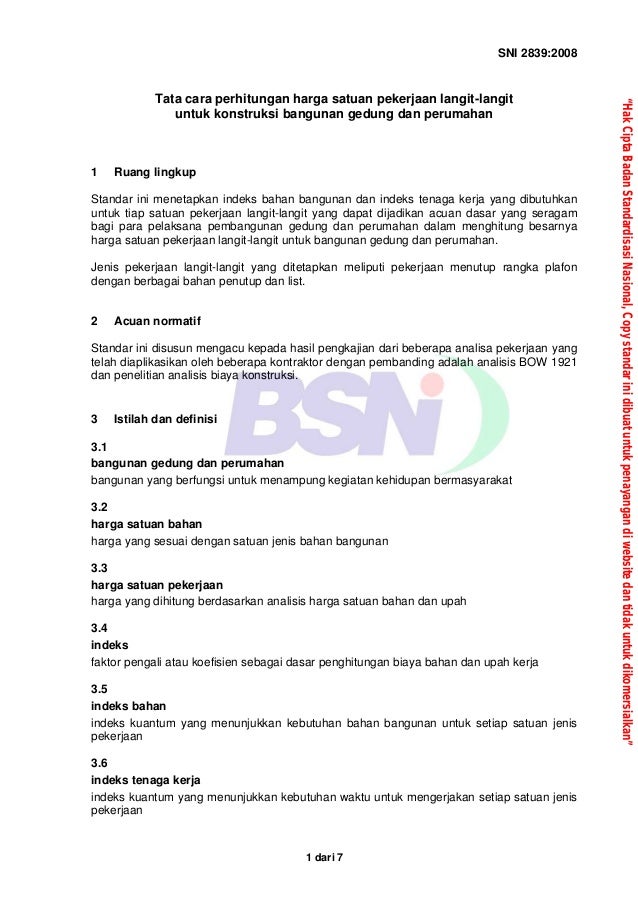 Sni 2839 2008 tata cara perhitungan ihargai satuan pekerjaan Sni 2839 2008 tata cara perhitungan ihargai satuan pekerjaan