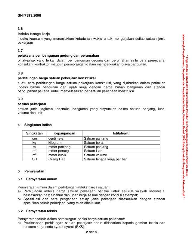 Sni 7393 2008 tata cara perhitungan ihargai satuan pekerjaan Sni 7393 2008 tata cara perhitungan ihargai satuan pekerjaan