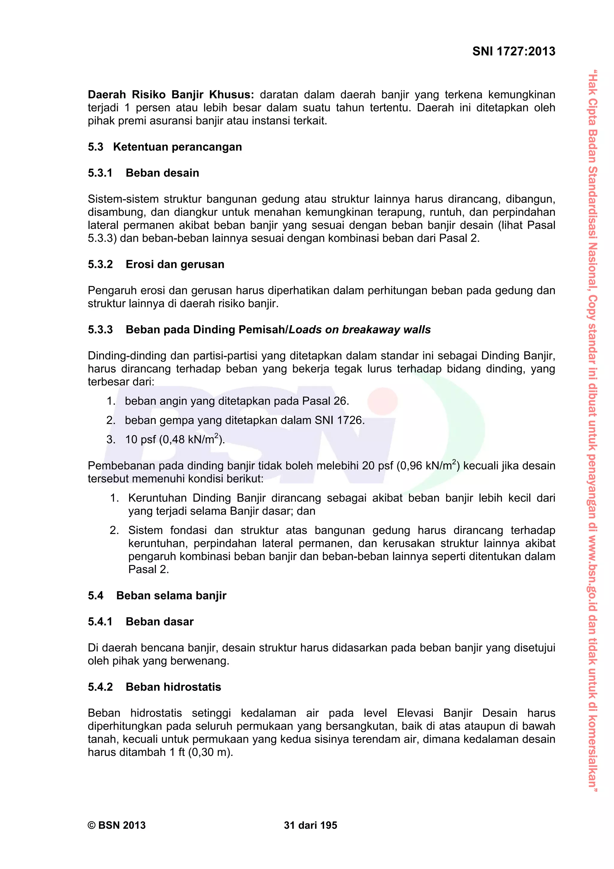 Sni 1727 2013 tata cara pembebanan untuk rumah dan gedung | PDF