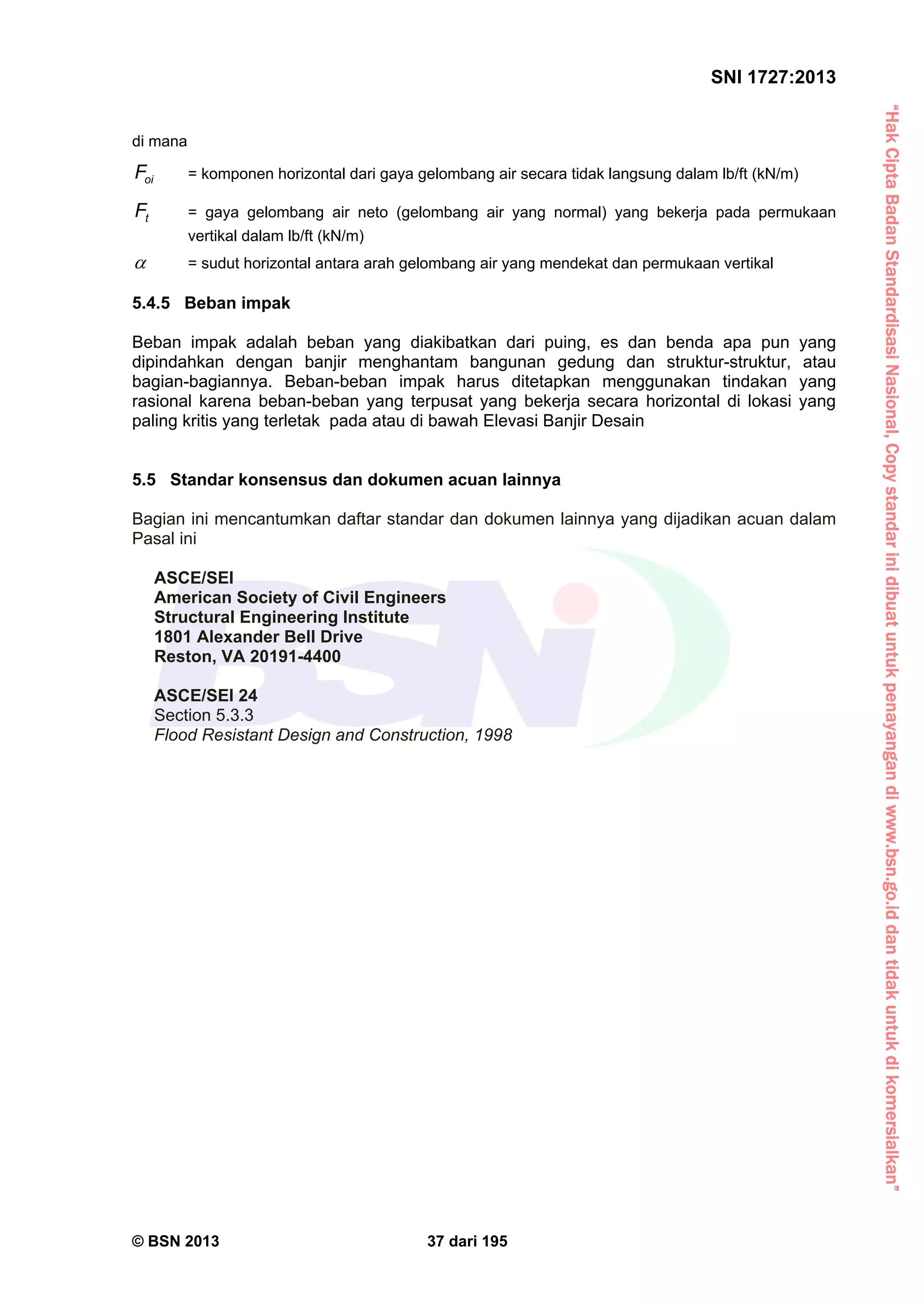 Sni 1727 2013 tata cara pembebanan untuk rumah dan gedung | PDF