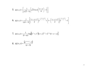 5.



















 

 1
4
2
)12(
1
),(5
yx
Cosyx 
6.



















 





 







 





 

1
2
1
1
2
1
)1(
1
),( 2
1
2
1
1
6
yxyx
e
yx
e
yx
e
yx
7.    )1(2log
)1(
1
),( 11
7 yxyxyxyx 

  


20
)1( 
8.
 
)1(
1
),(
||1
8




e
e
yx
yx

 
