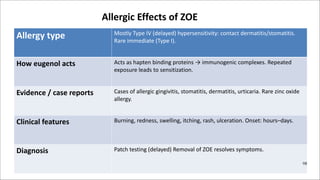 Zoe Intolerance Test Zinc oxide eugenol as a cement and paste | PDF