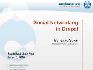 Social Networkingin DrupalBy Isaac SukinMediacurrent Consultant South East Linux Fest June 13, 2010 