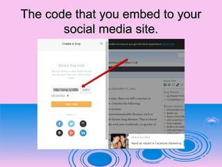 The code that you embed to yourThe code that you embed to your
social media site.social media site.
 