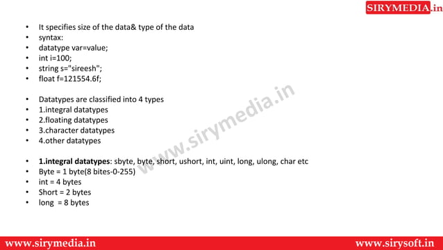 DATATYPE IN C# CSHARP.net