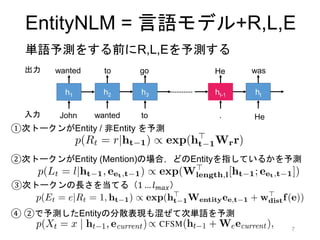 ベースライン: 所謂RNNLM
各時刻で次の単語を順々に予測していく
7
h1
John
wanted
h2
wanted
to
h3
to
go
ht
He
was
入力
出力
ht-1
.
He
 