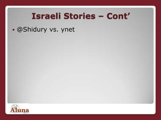 Israeli Stories – Cont’<br />@Shidury vs. ynet<br />