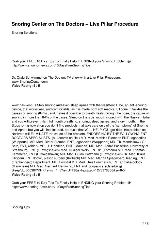 Snoring Center on The Doctors Live Pillar Procedure