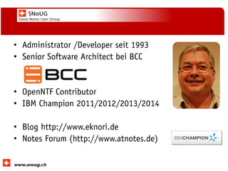 Social Collaboration 39: "Vernetzte Informationswelt“
www.dnug.de
• Administrator /Developer seit 1993
• Senior Software Architect bei BCC
• OpenNTF Contributor
• IBM Champion 2011/2012/2013/2014
• Blog http://www.eknori.de
• Notes Forum (http://www.atnotes.de)
 