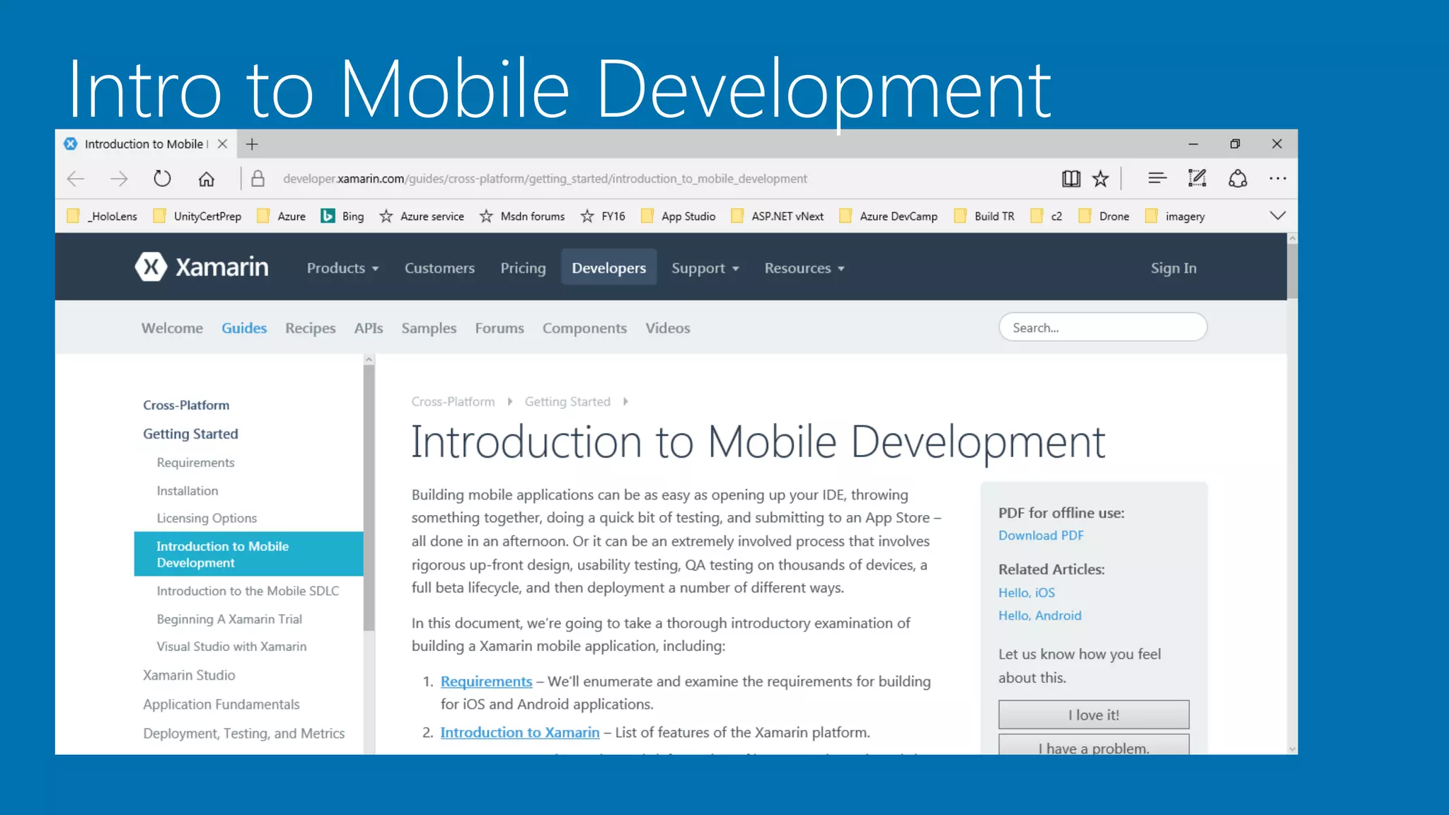 Intro to Mobile Development
 