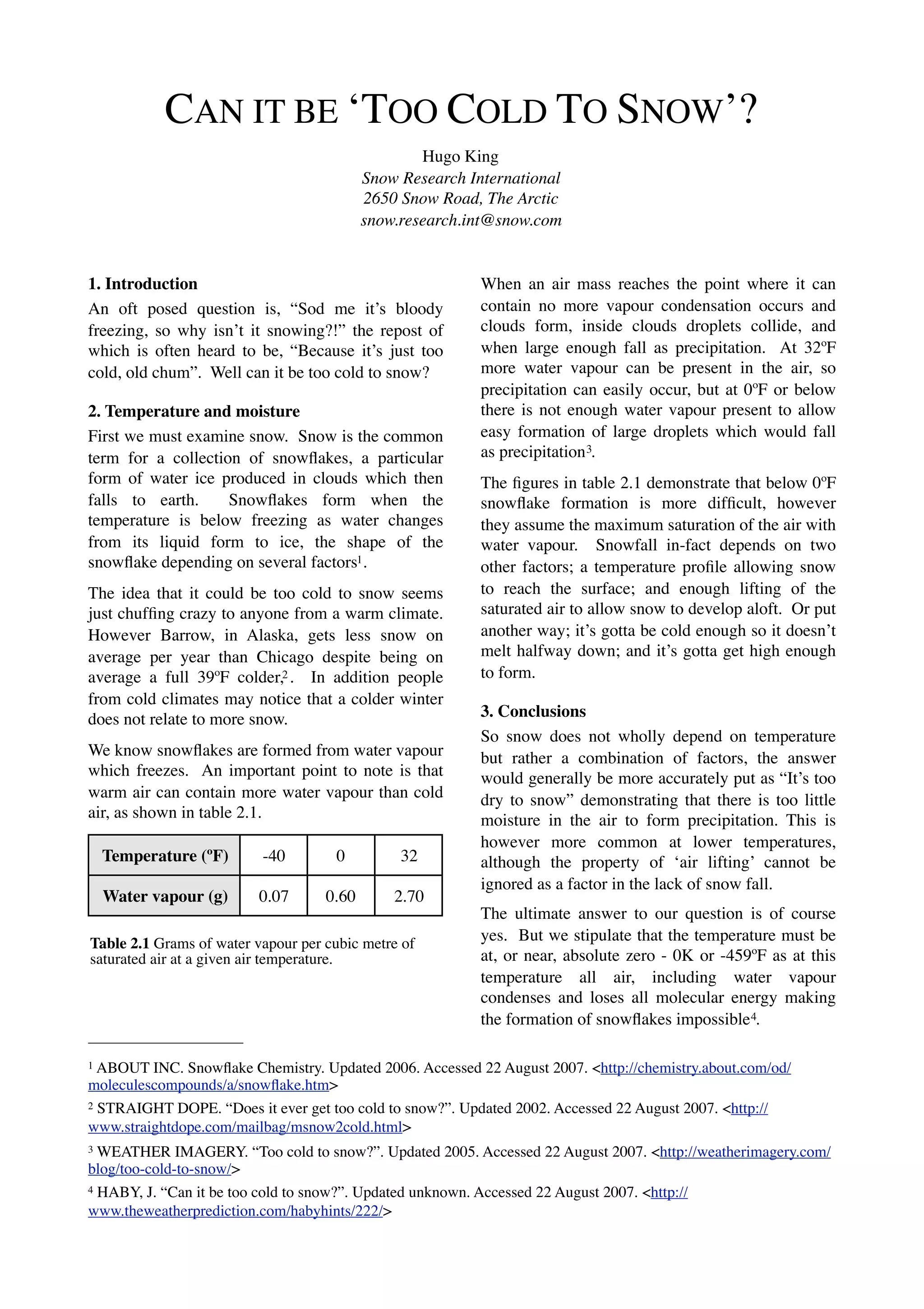 Can it be too cold to snow pdf free download