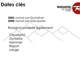 Dates clés

  2005: rachat par Quicksilver
  2008: rachat par Marcquarie

  Rossignol possède également

   Cleveland
   Dynastar
   Hammer
   Risport
   Lange
 