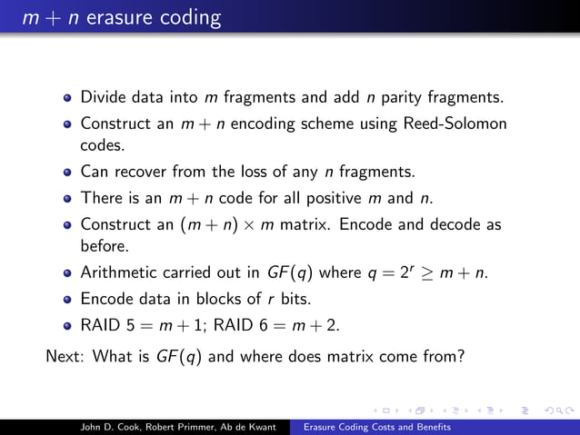 Erasure Coding Costs and Benefits | PPT