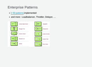 Enterprise Patterns
implemented
and more : Loadbalancer, Throttler, Delayer, …
> 50 patterns
 