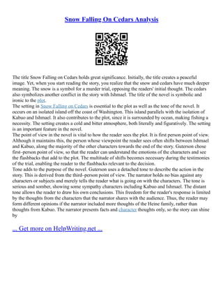 Snow Falling On Cedars Book Report | PDF