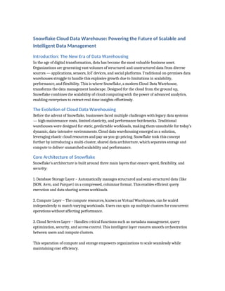 Snowflake Cloud Data Warehouse Framework | DOCX