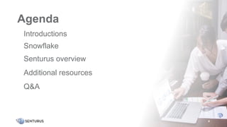 Agenda
• Introductions
• Snowflake
• Senturus overview
• Additional resources
• Q&A
4
 