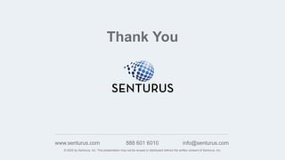 © 2020 by Senturus, Inc. This presentation may not be reused or distributed without the written consent of Senturus, Inc.
www.senturus.com 888 601 6010 info@senturus.com
Thank You
 
