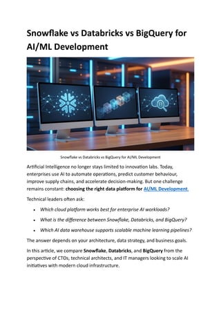 AI/ML Development: Snowflake vs Databricks vs BigQuery | PDF