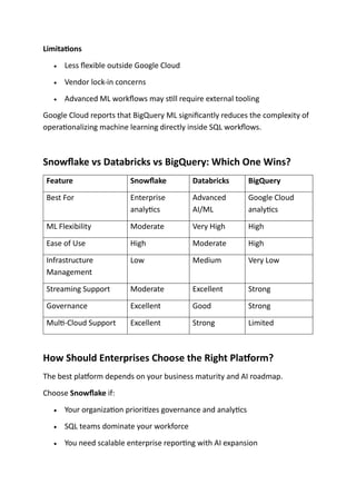 AI/ML Development: Snowflake vs Databricks vs BigQuery | PDF