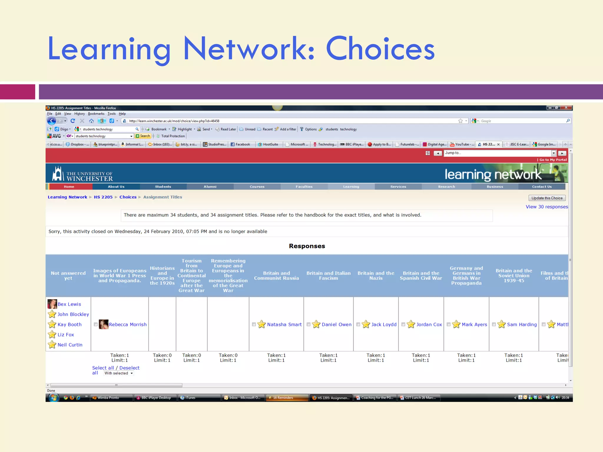 Learning Network: Choices 