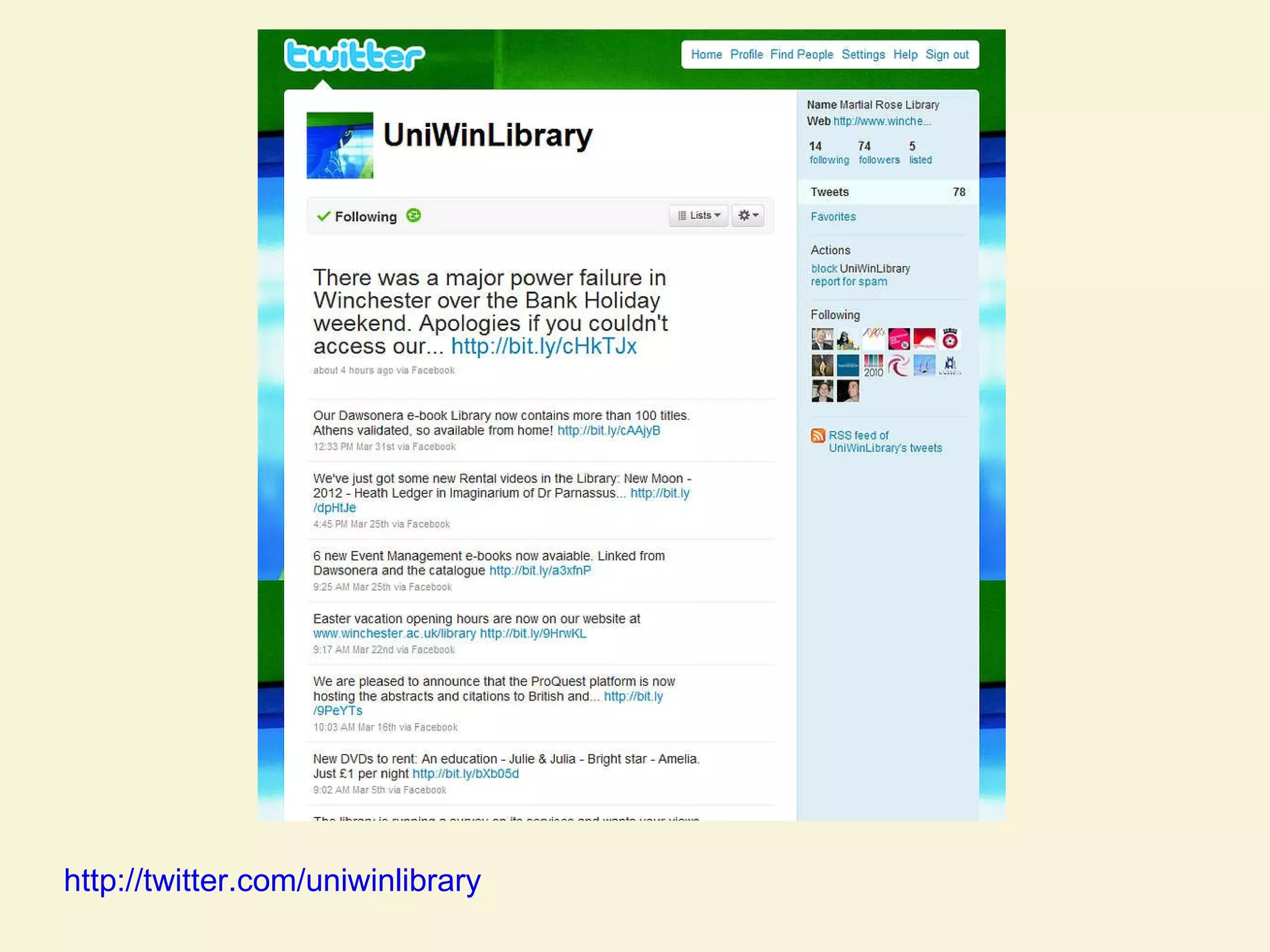 http://twitter.com/uniwinlibrary   