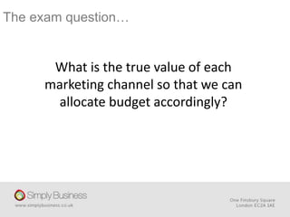 What is the true value of each
marketing channel so that we can
allocate budget accordingly?
The exam question…
 